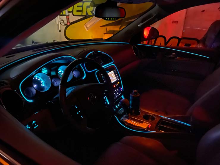 Interior of a car, customized with a backup camera installation by Bumper to Bumper Car Audio